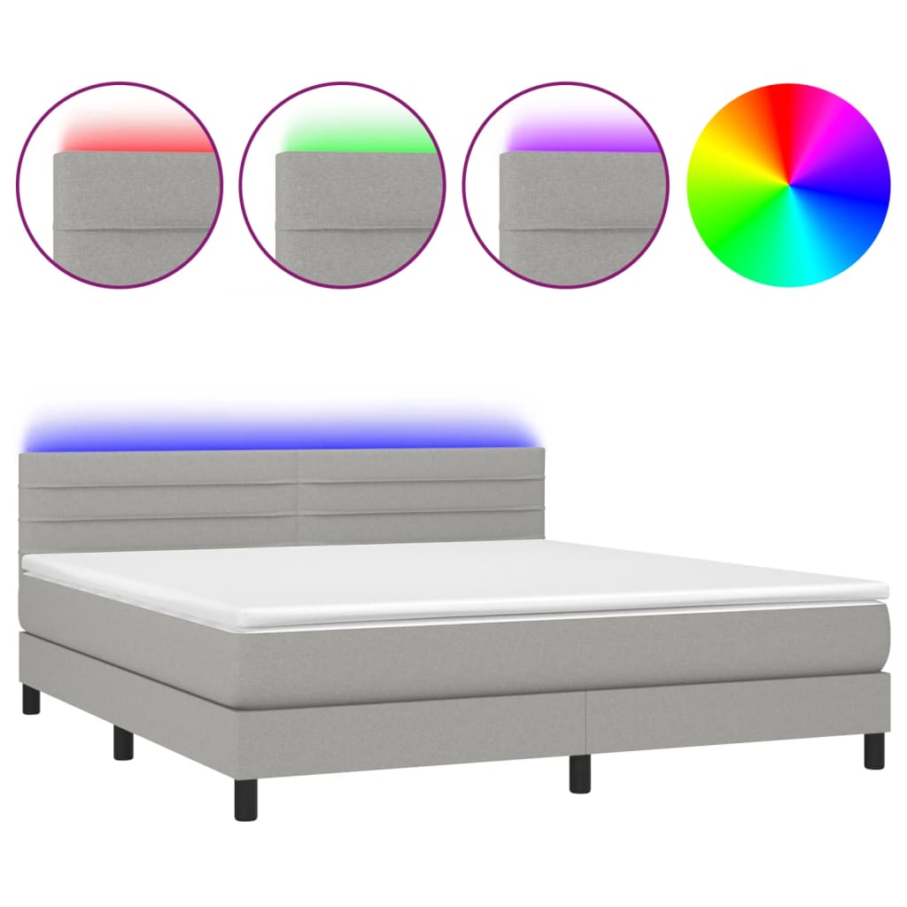 vidaXL Cama box spring colchón y luces LED tela gris claro 160x200 cm