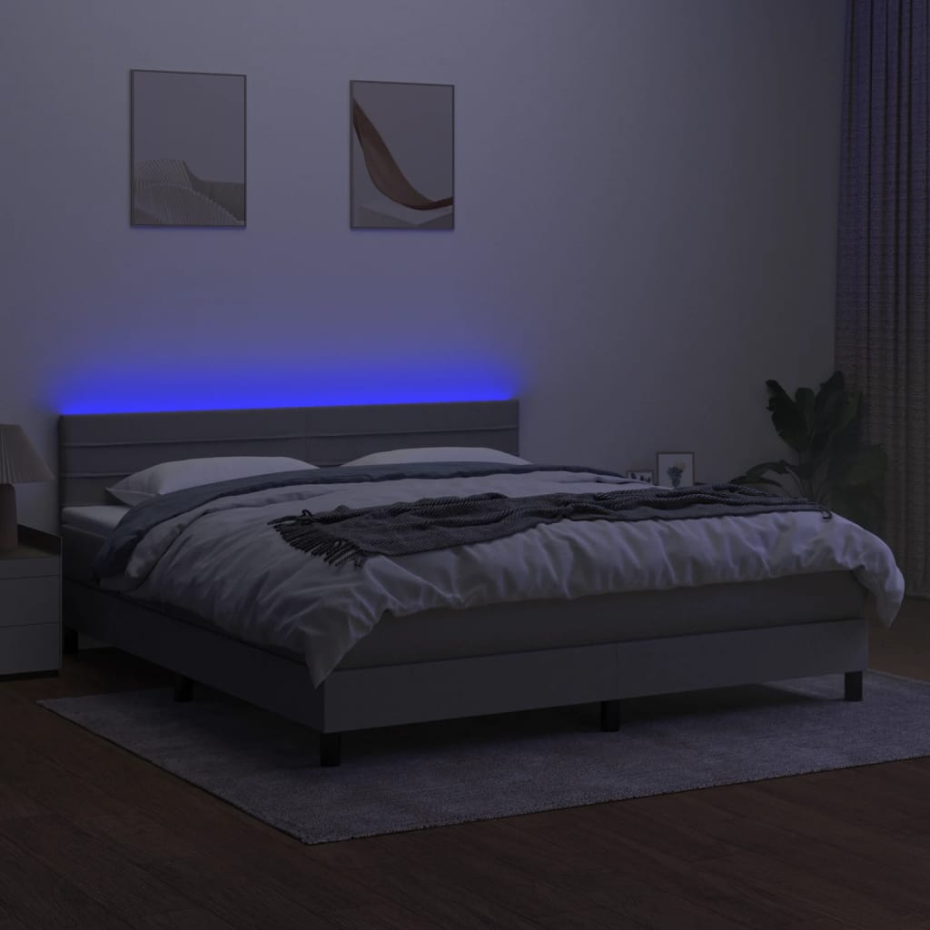 vidaXL Cama box spring colchón y luces LED tela gris claro 160x200 cm