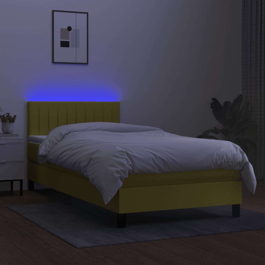 vidaXL Cama box spring colchón y luces LED tela verde 100x200 cm