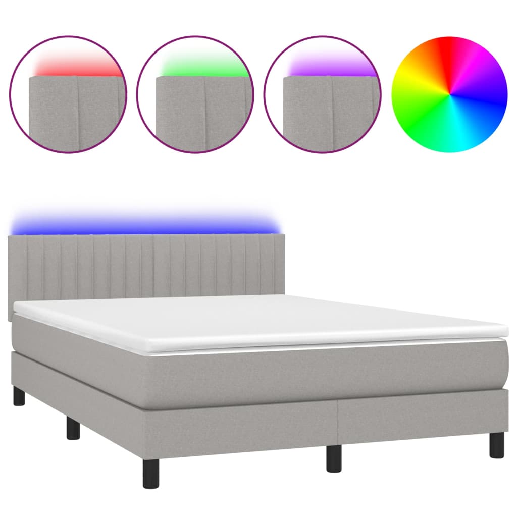 vidaXL Cama box spring colchón y luces LED tela gris claro 140x190 cm