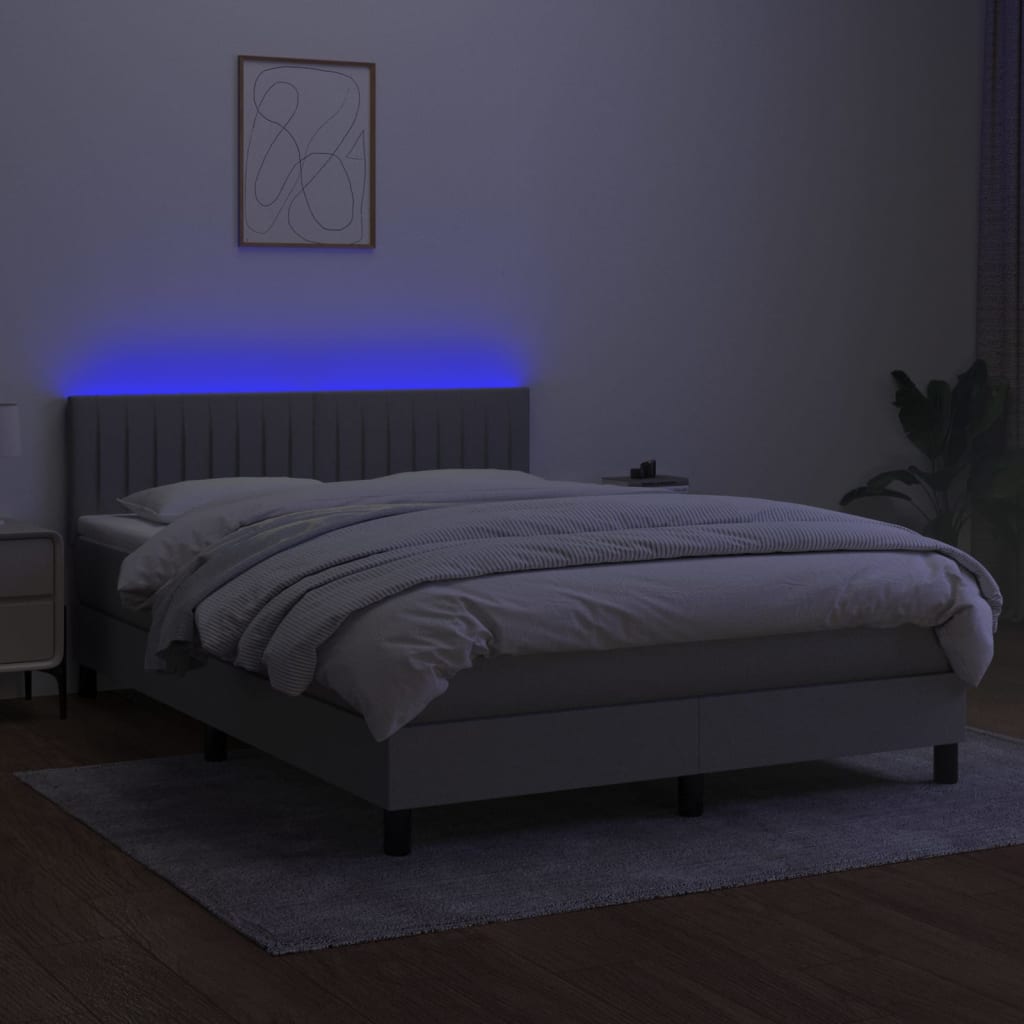 vidaXL Cama box spring colchón y luces LED tela gris claro 140x190 cm