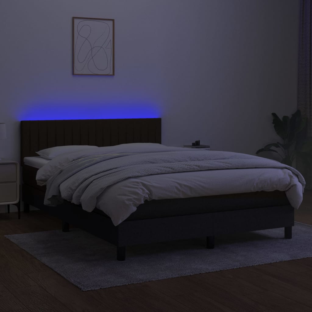 vidaXL Cama box spring colchón y luces LED tela negro 140x190 cm