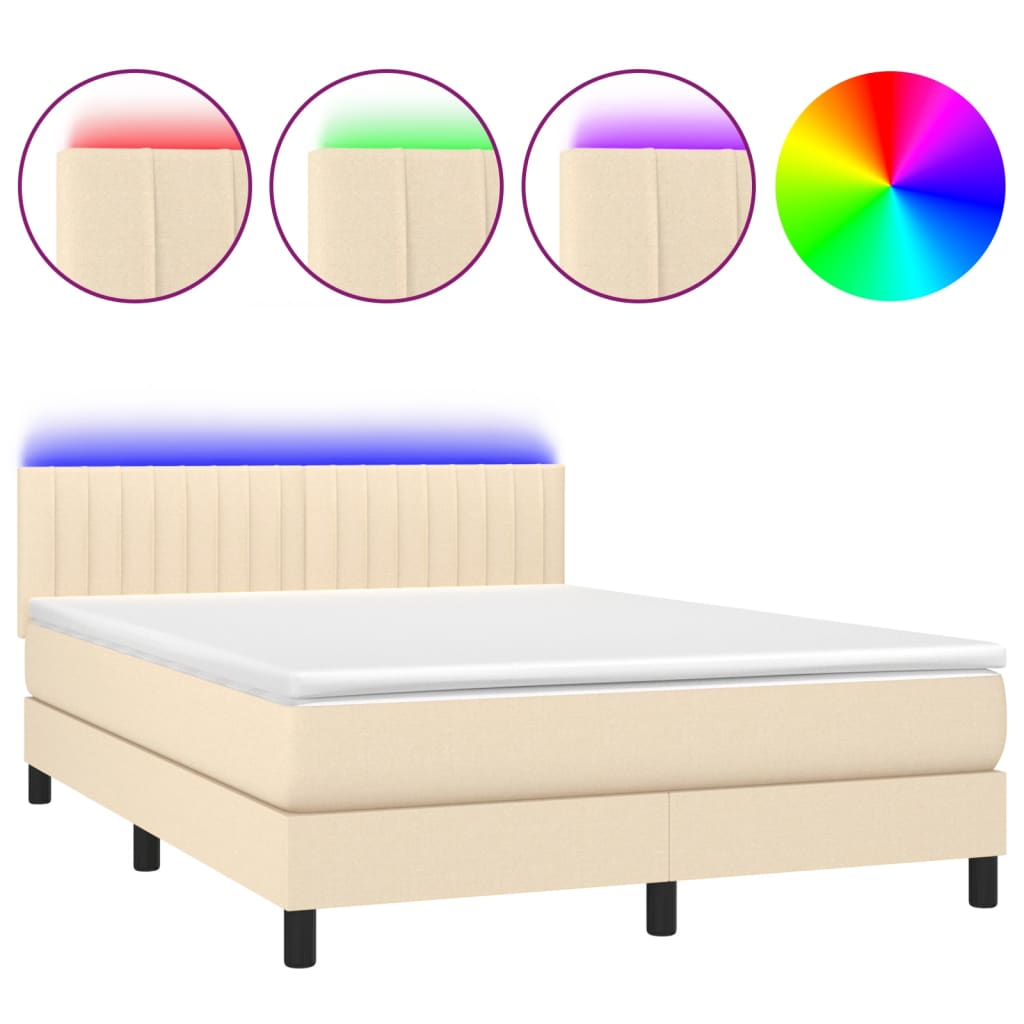 vidaXL Cama box spring colchón y luces LED tela crema 140x190 cm