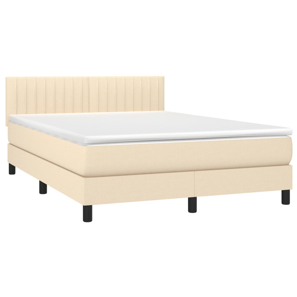 vidaXL Cama box spring colchón y luces LED tela crema 140x190 cm