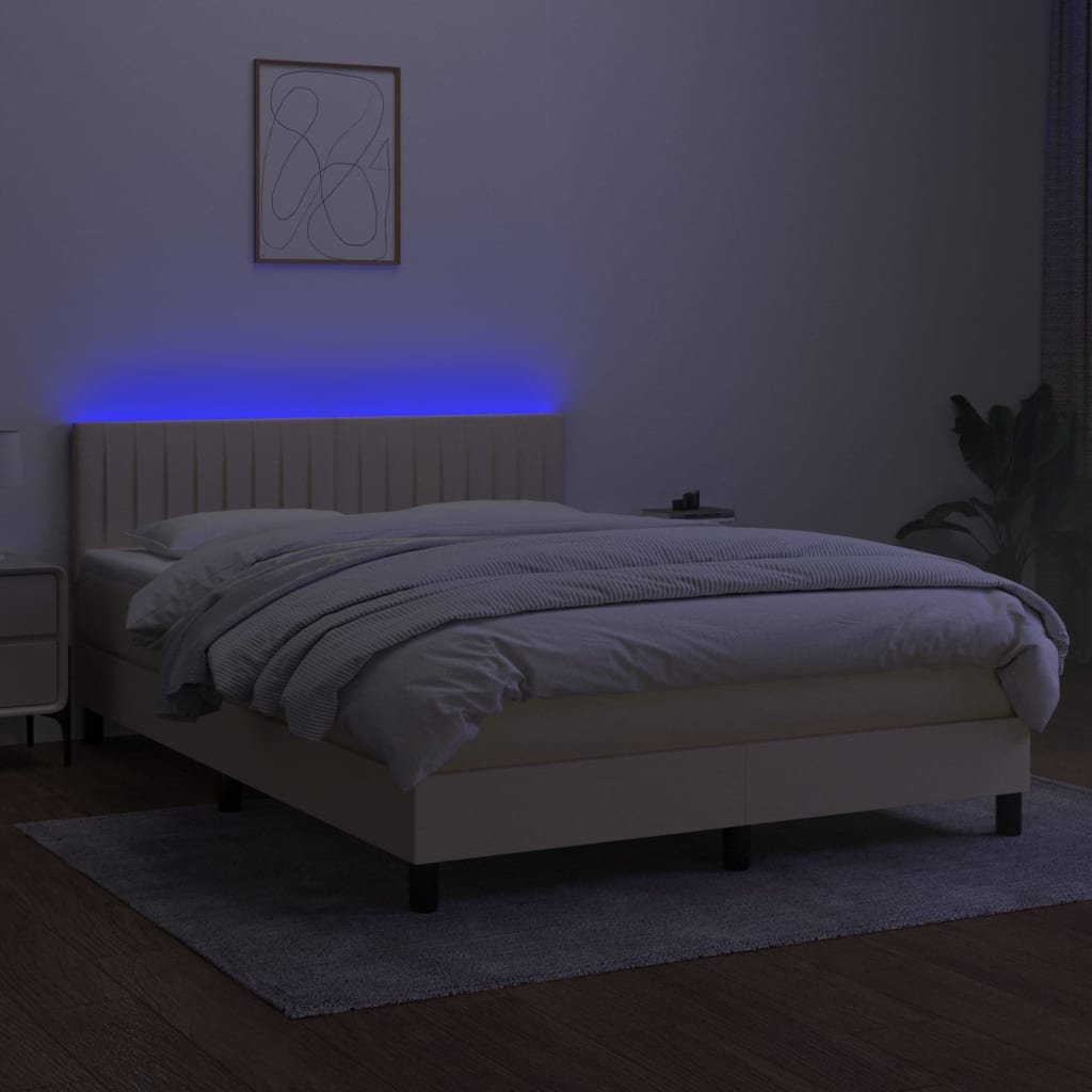 vidaXL Cama box spring colchón y luces LED tela crema 140x190 cm