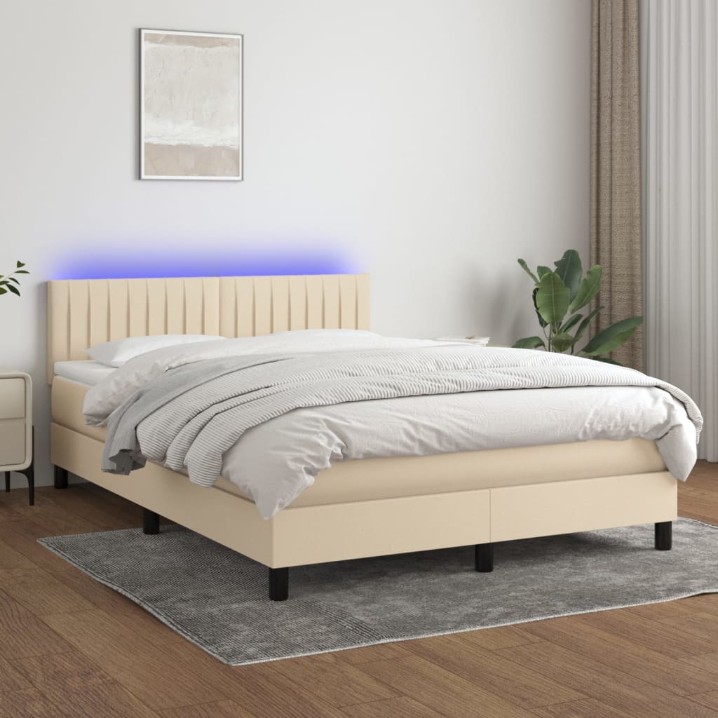 vidaXL Cama box spring colchón y luces LED tela crema 140x190 cm