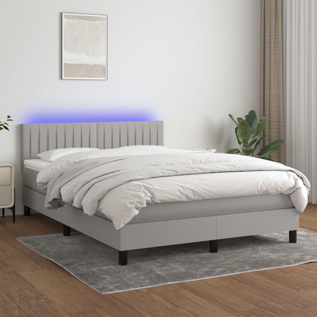 vidaXL Cama box spring colchón y luces LED tela gris claro 140x200 cm