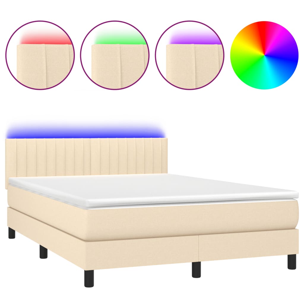 vidaXL Cama box spring colchón y luces LED tela crema 140x200 cm