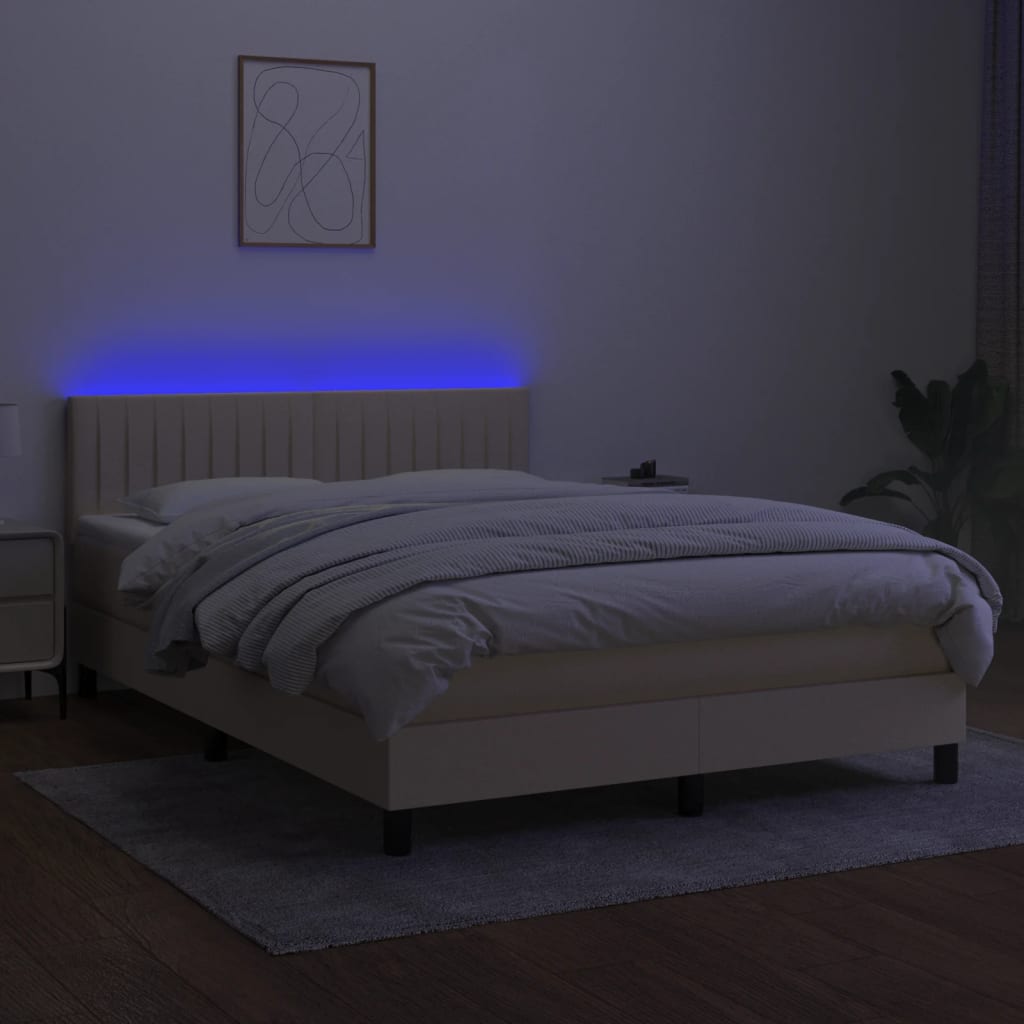 vidaXL Cama box spring colchón y luces LED tela crema 140x200 cm