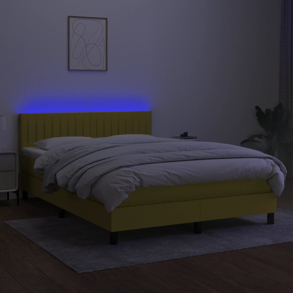 vidaXL Cama box spring colchón y luces LED tela azul 140x200 cm