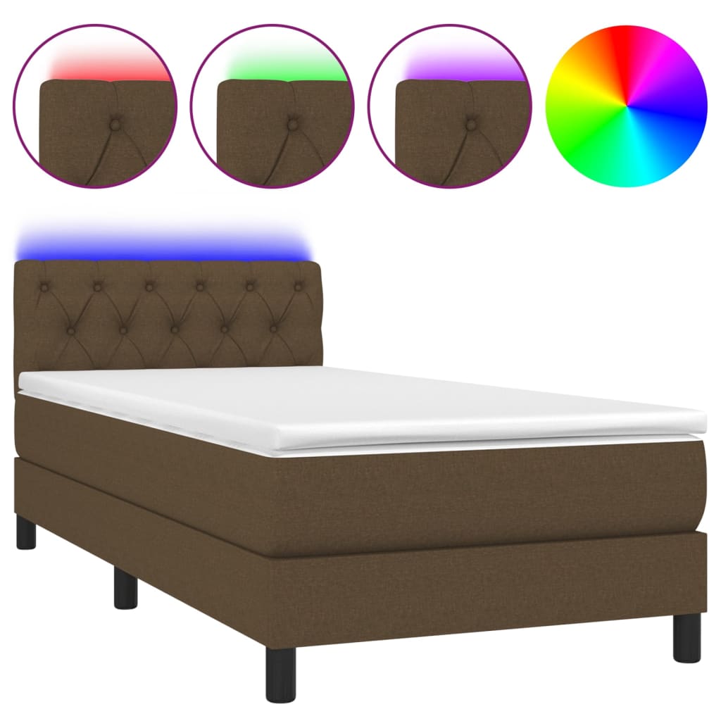 vidaXL Cama box spring colchón y luces LED tela marrón oscuro 80x200cm