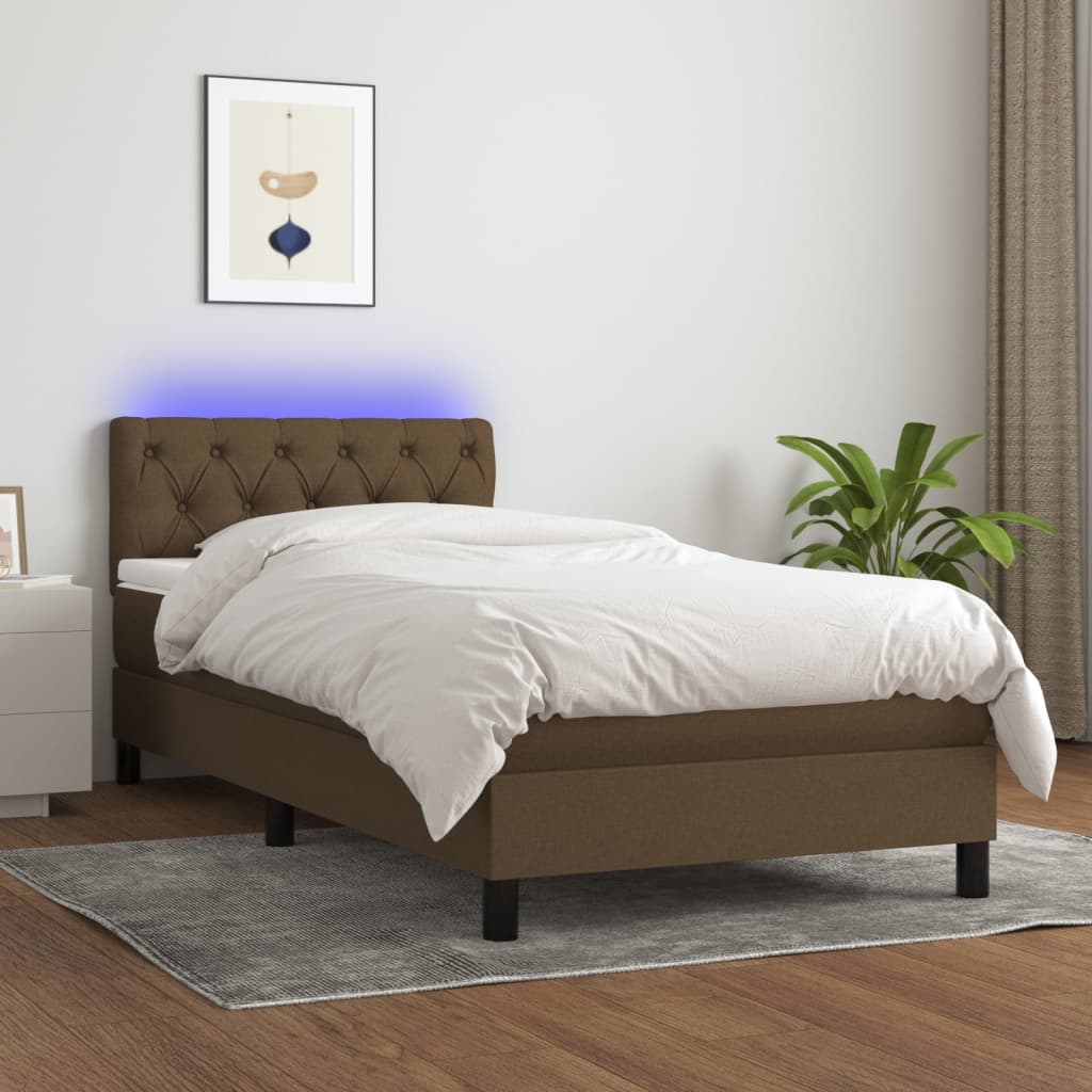 vidaXL Cama box spring colchón y luces LED tela marrón oscuro 80x200cm