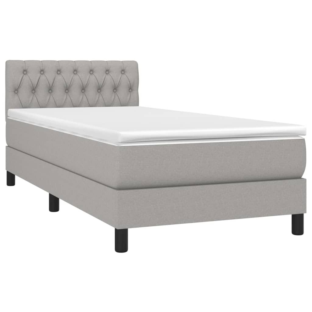 vidaXL Cama box spring colchón y luces LED tela gris claro 90x190 cm