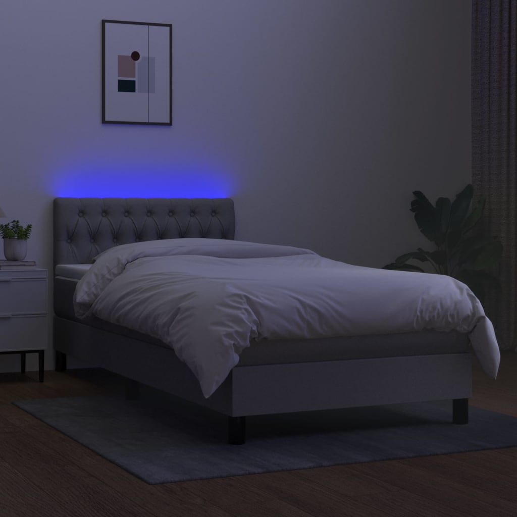 vidaXL Cama box spring colchón y luces LED tela gris claro 90x190 cm