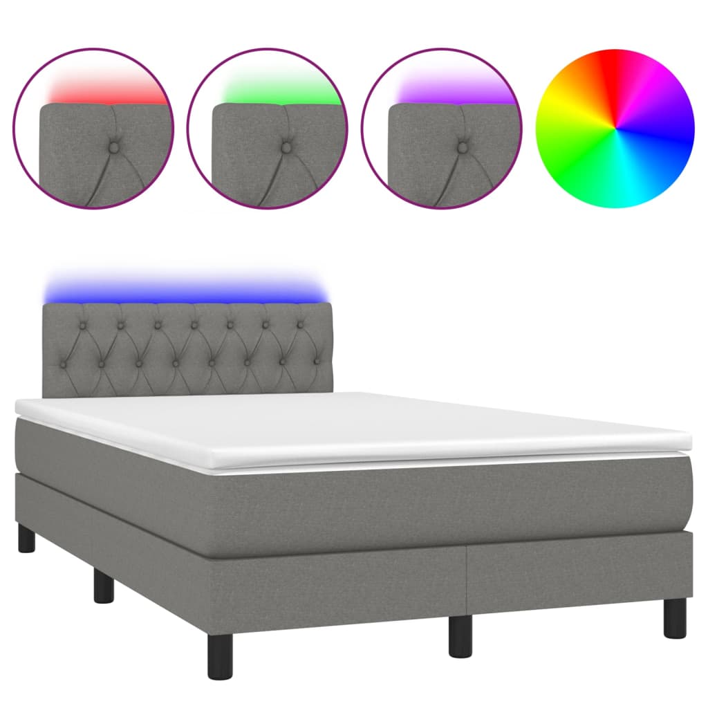 vidaXL Cama box spring con colchón y LED tela gris oscuro 120x200 cm