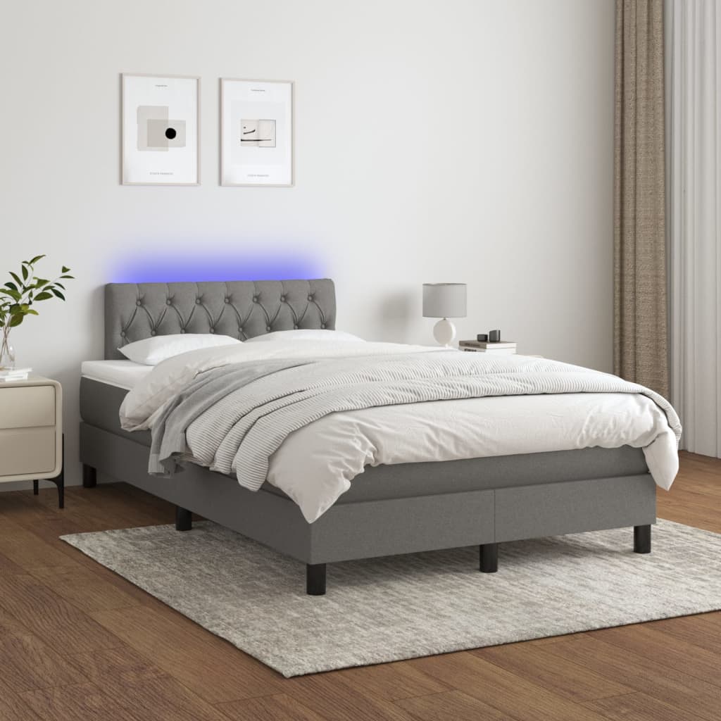 vidaXL Cama box spring con colchón y LED tela gris oscuro 120x200 cm