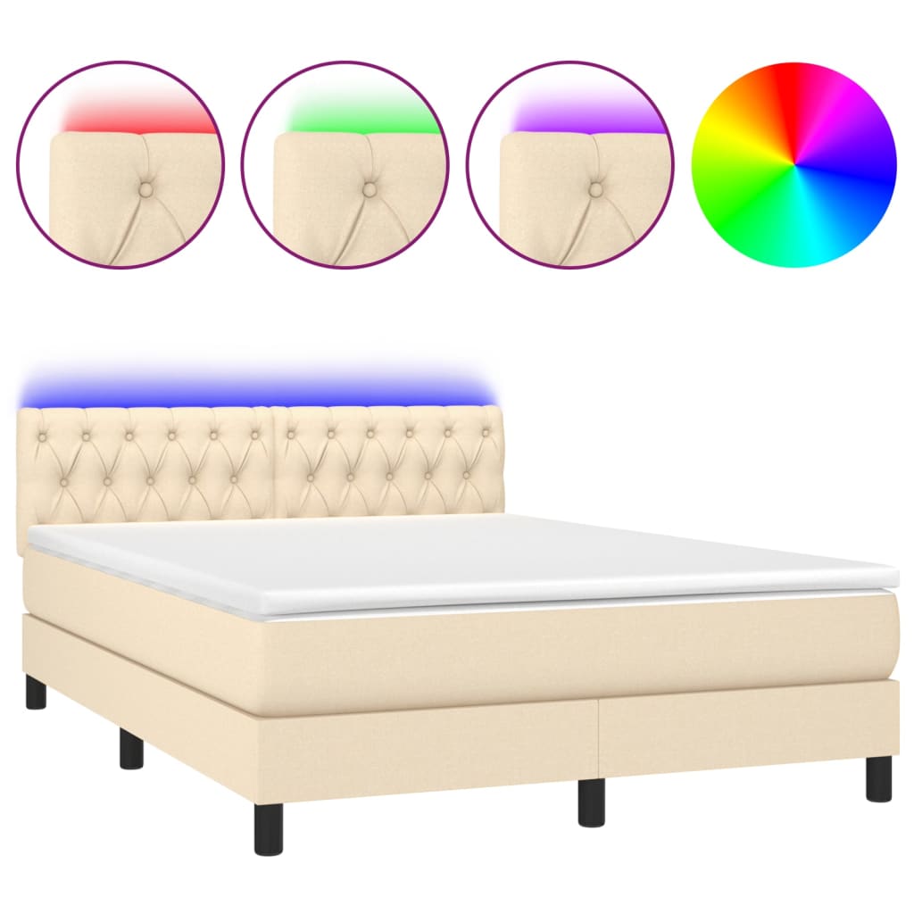 vidaXL Cama box spring colchón y luces LED tela crema 140x200 cm