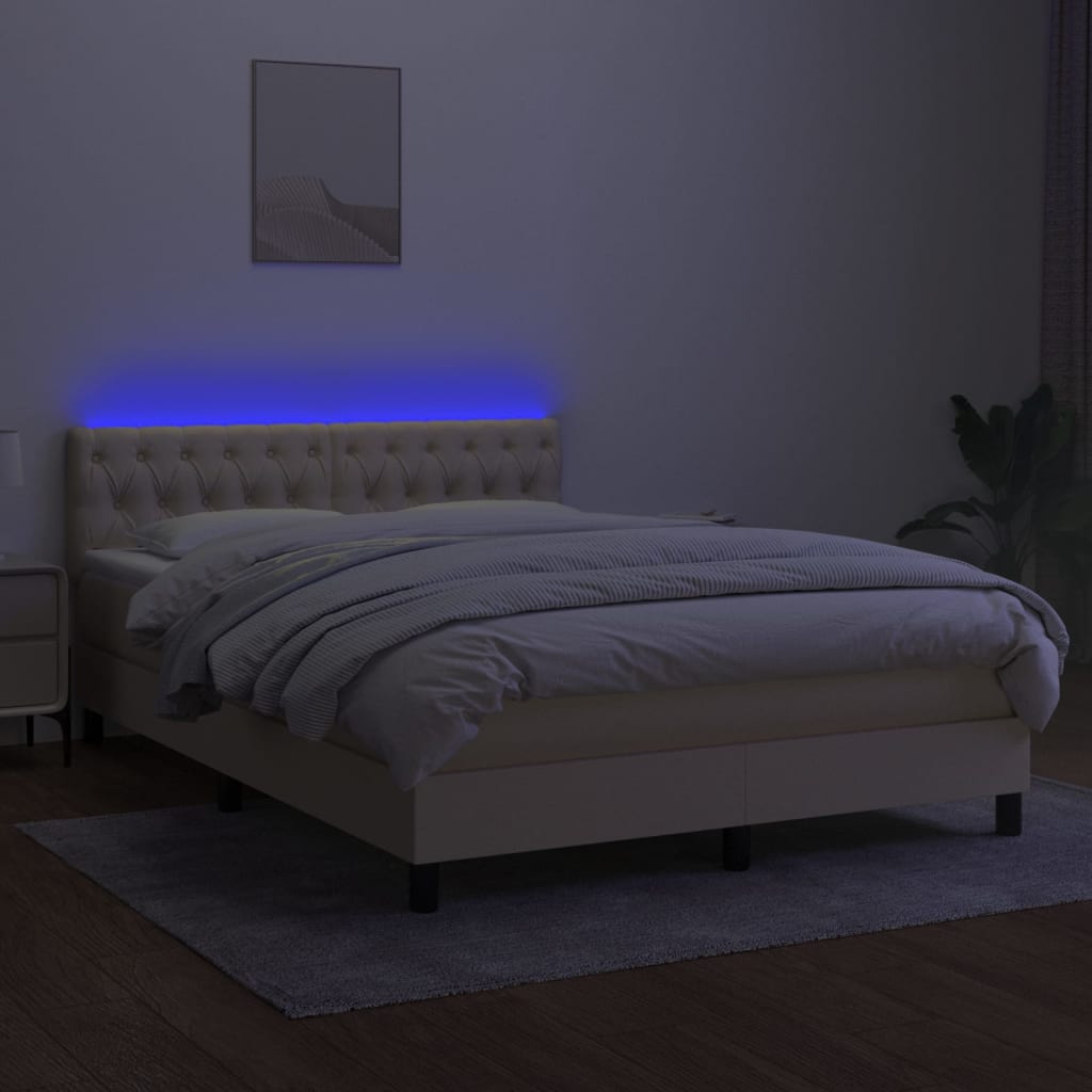 vidaXL Cama box spring colchón y luces LED tela crema 140x200 cm