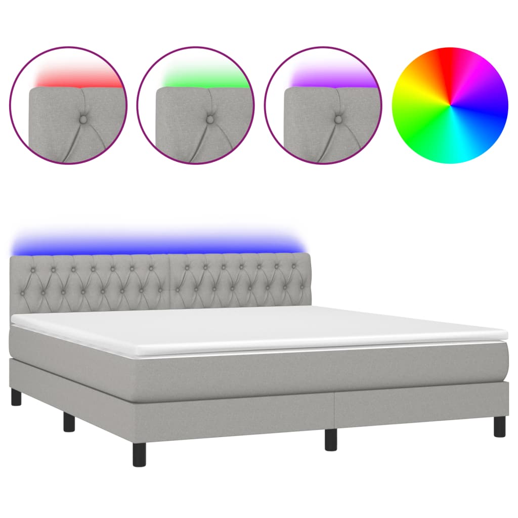 vidaXL Cama box spring colchón y luces LED tela gris claro 160x200 cm