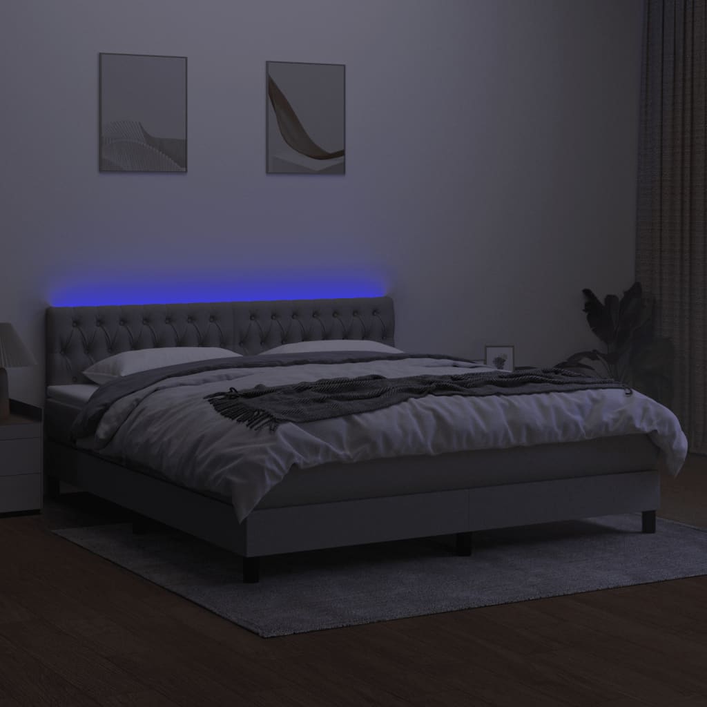 vidaXL Cama box spring colchón y luces LED tela gris claro 160x200 cm