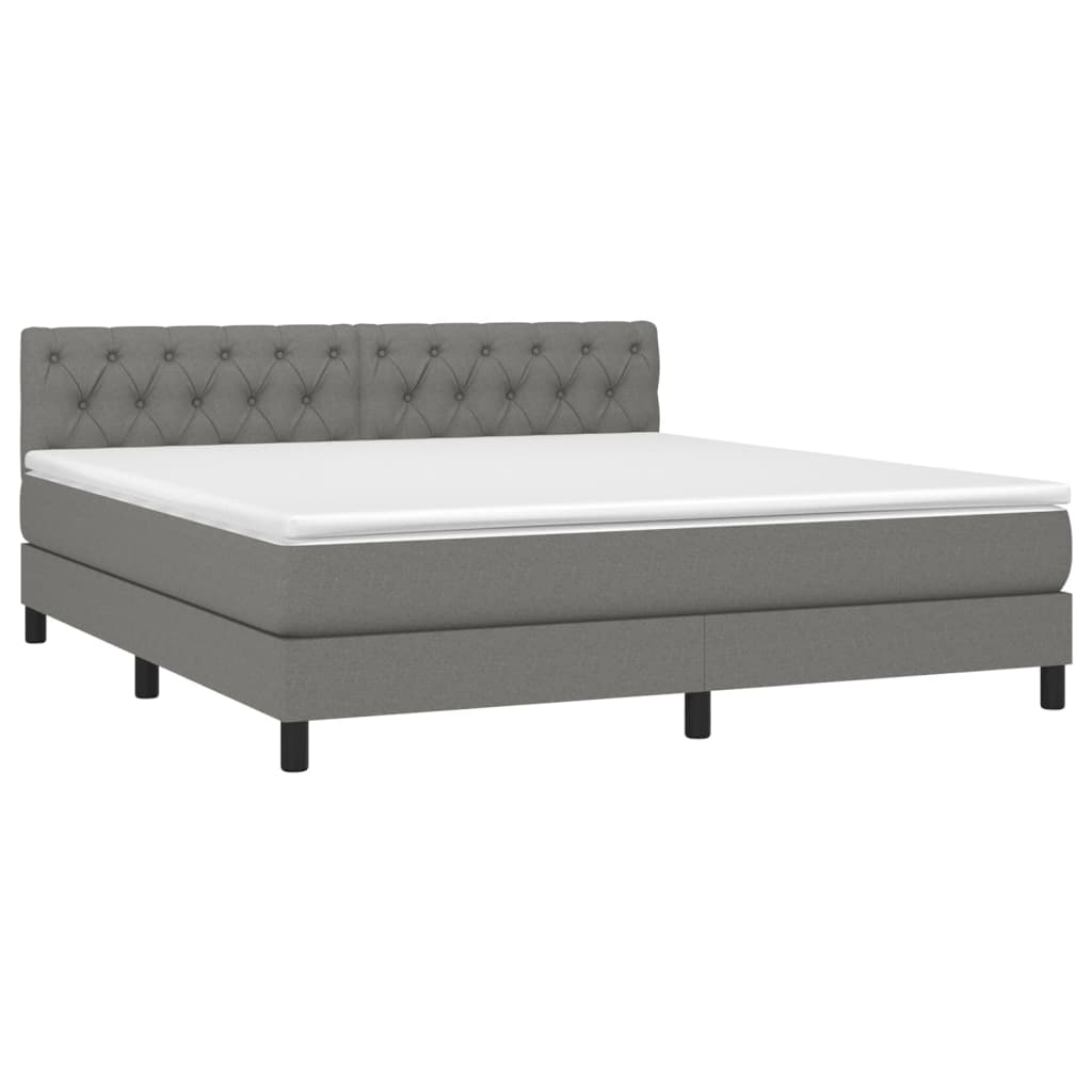 vidaXL Cama box spring colchón y luces LED tela gris oscuro 160x200 cm