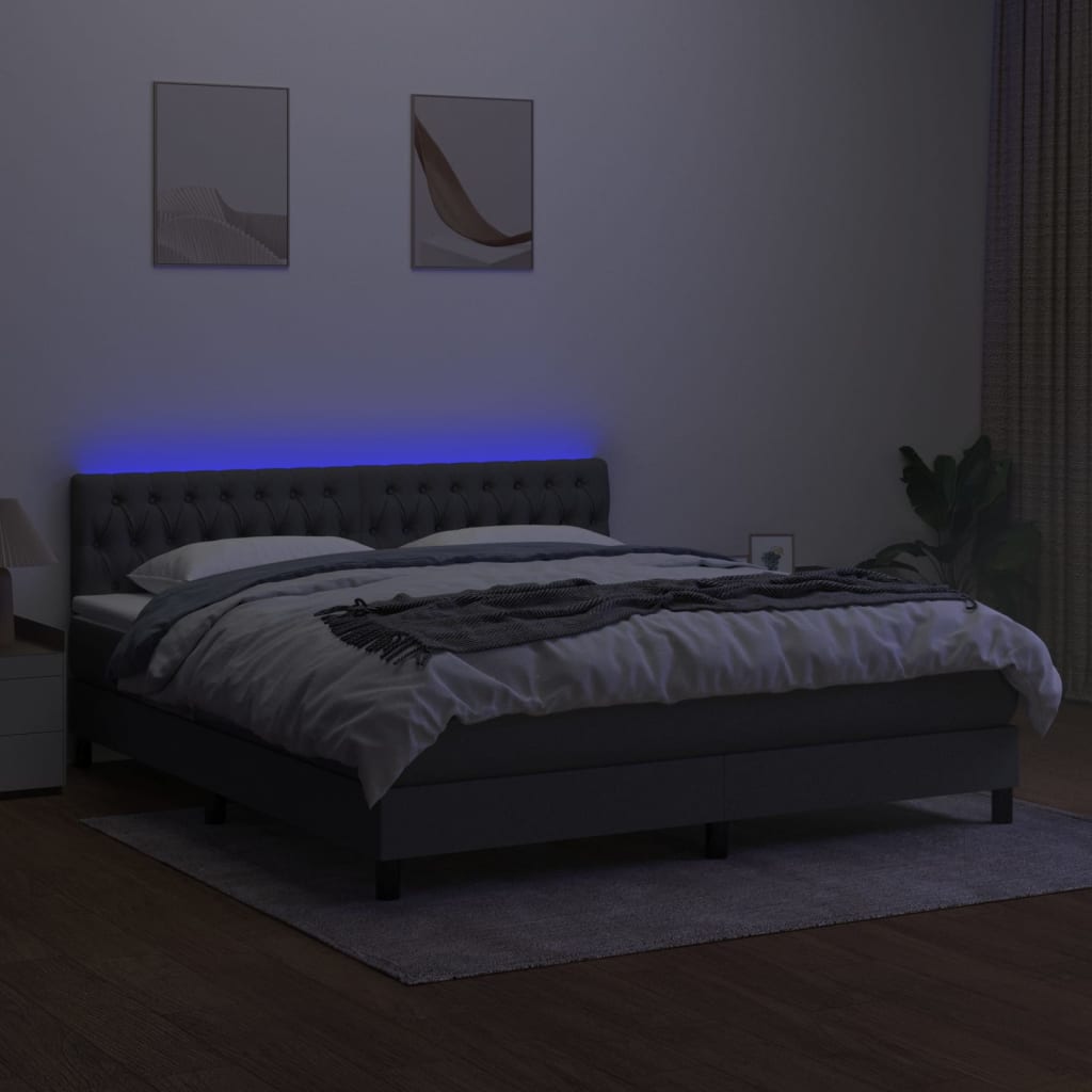 vidaXL Cama box spring colchón y luces LED tela gris oscuro 160x200 cm