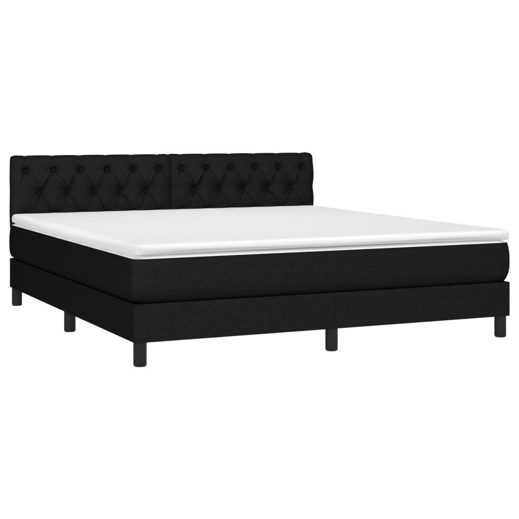 vidaXL Cama box spring colchón y luces LED tela negro 160x200 cm