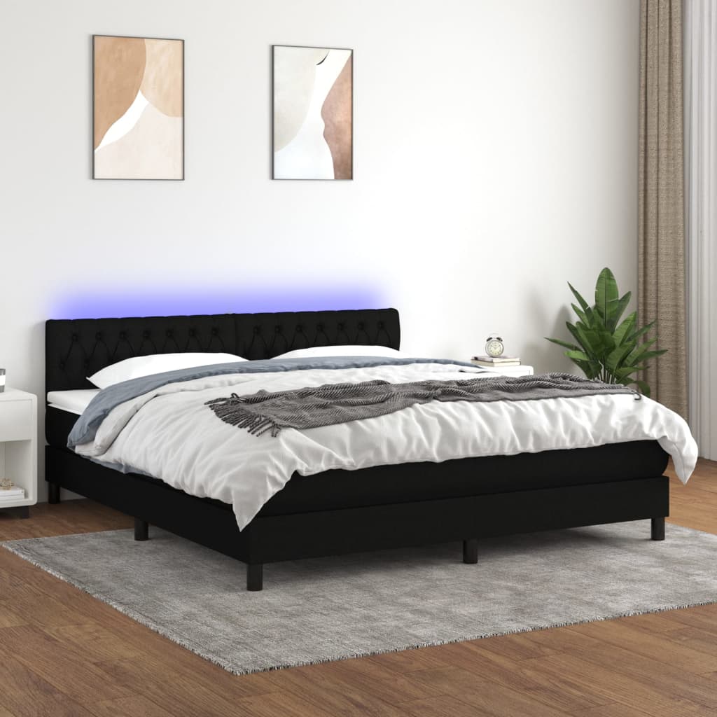 vidaXL Cama box spring colchón y luces LED tela negro 160x200 cm