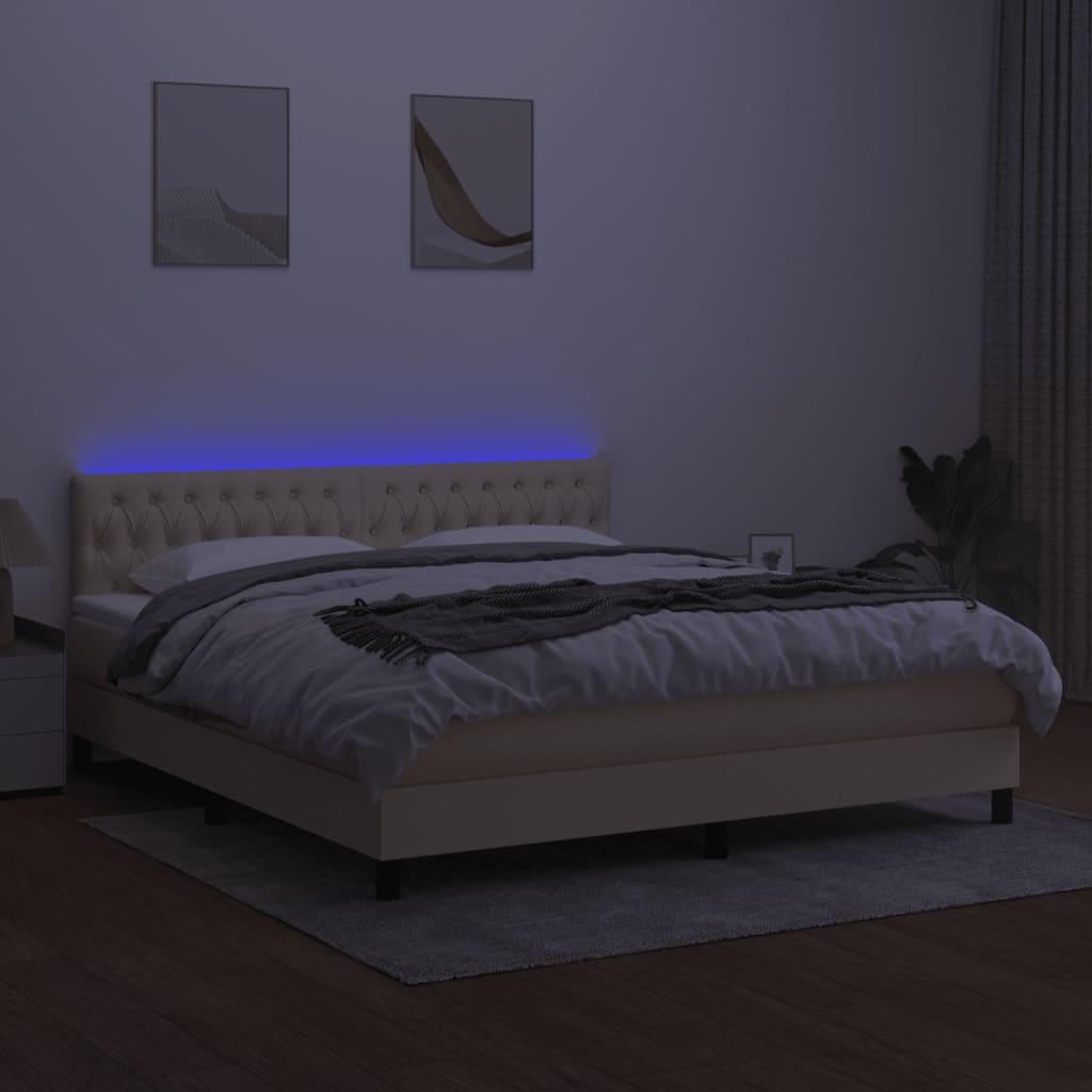 vidaXL Cama box spring colchón y luces LED tela crema 160x200 cm