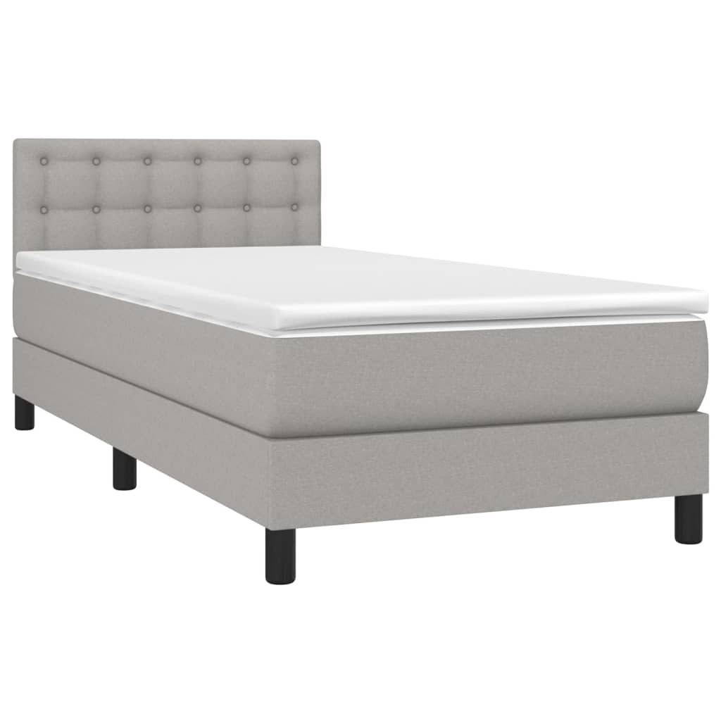 vidaXL Cama box spring colchón y luces LED tela gris claro 90x190 cm