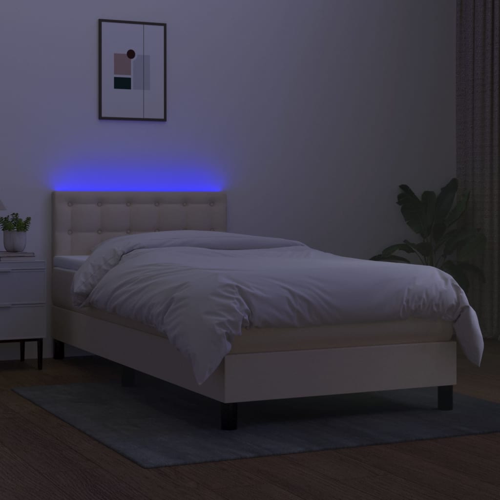 vidaXL Cama box spring colchón y luces LED tela crema 100x200 cm