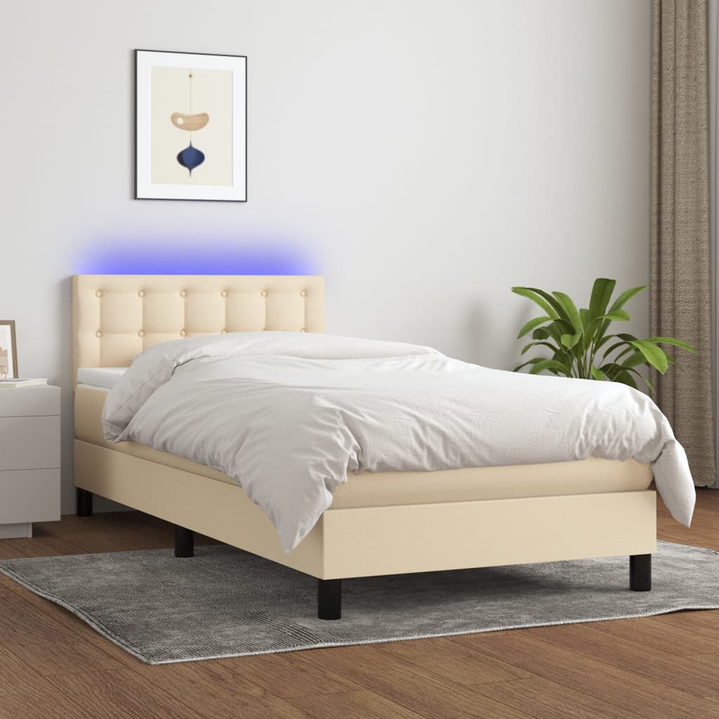 vidaXL Cama box spring colchón y luces LED tela crema 100x200 cm