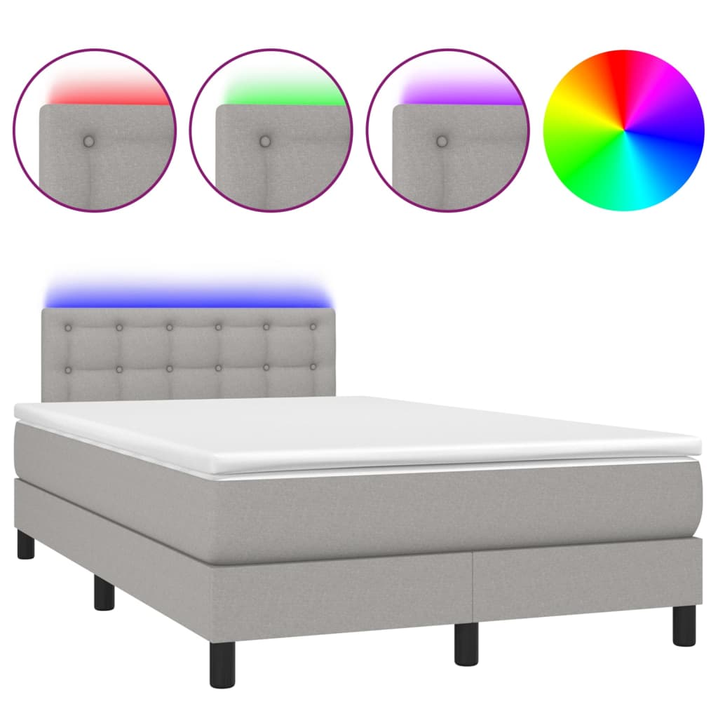 vidaXL Cama box spring con colchón tela y LED gris claro 120x200 cm