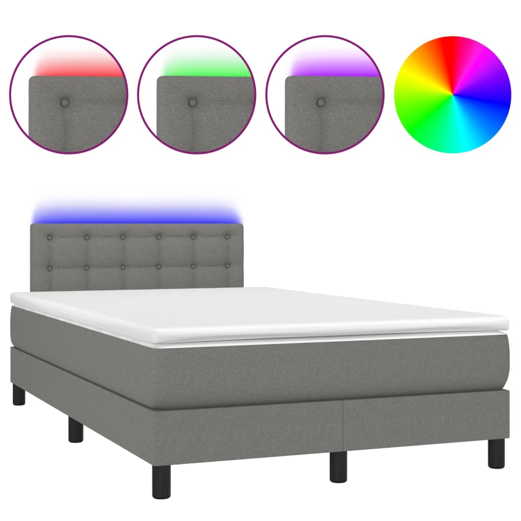 vidaXL Cama box spring con colchón y LED tela gris oscuro 120x200 cm