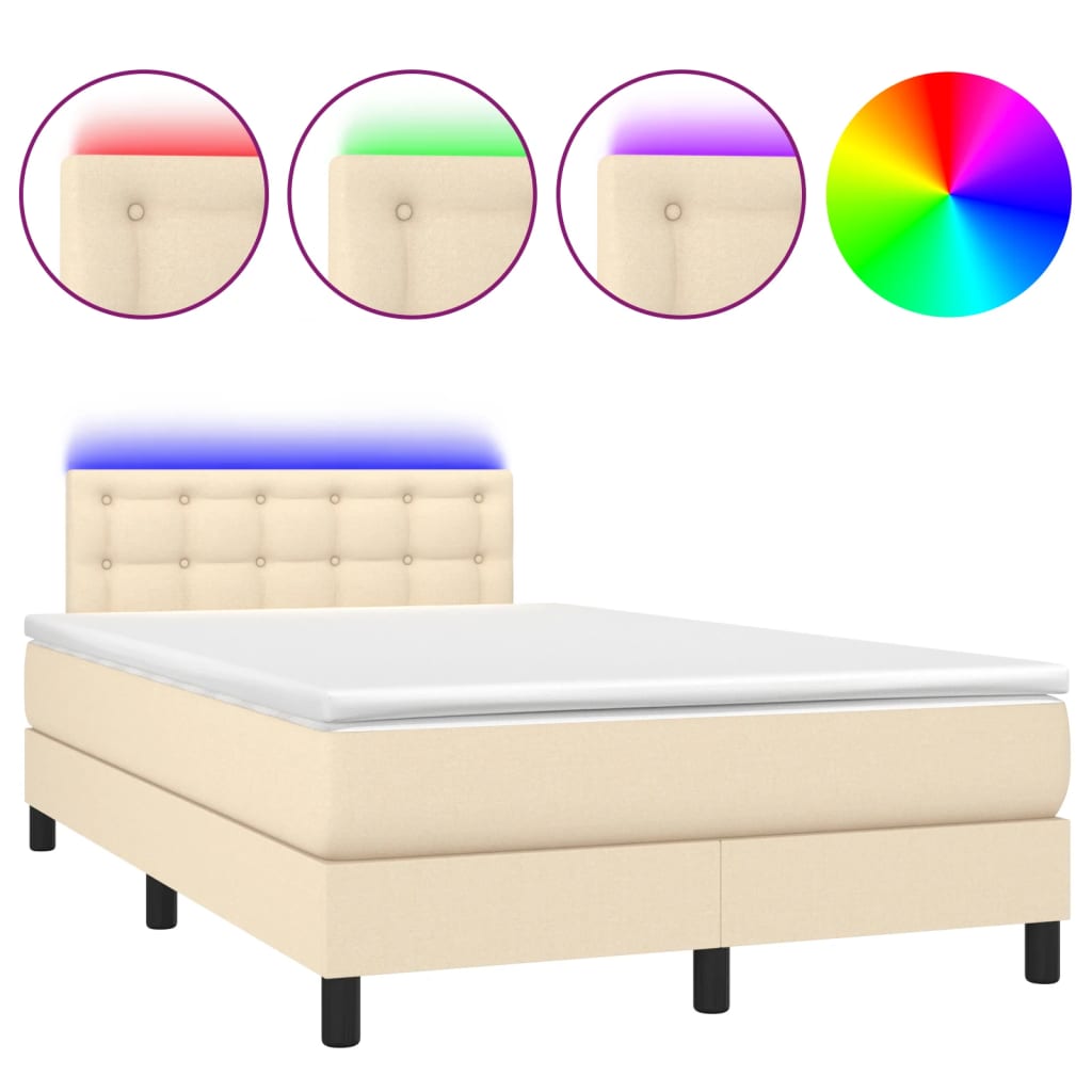 vidaXL Cama box spring con colchón y LED tela crema 120x200 cm