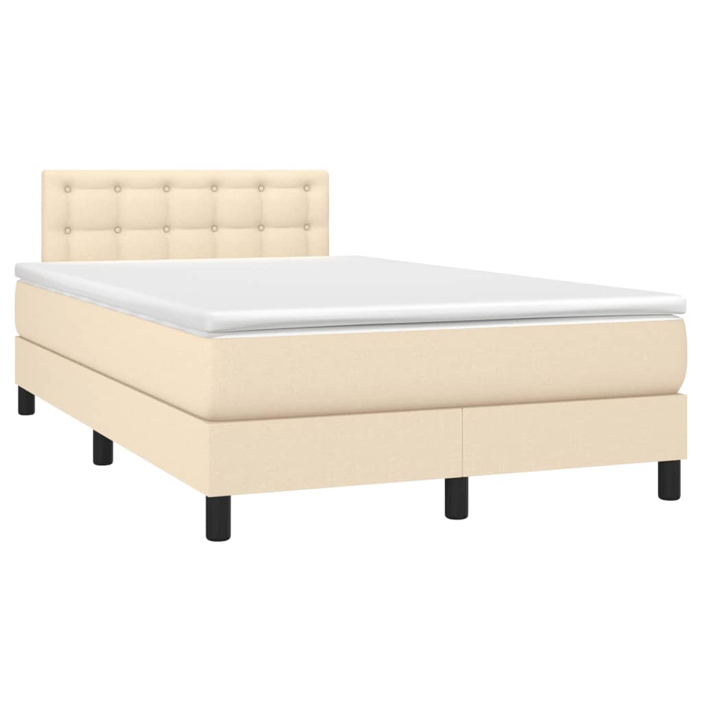 vidaXL Cama box spring con colchón y LED tela crema 120x200 cm