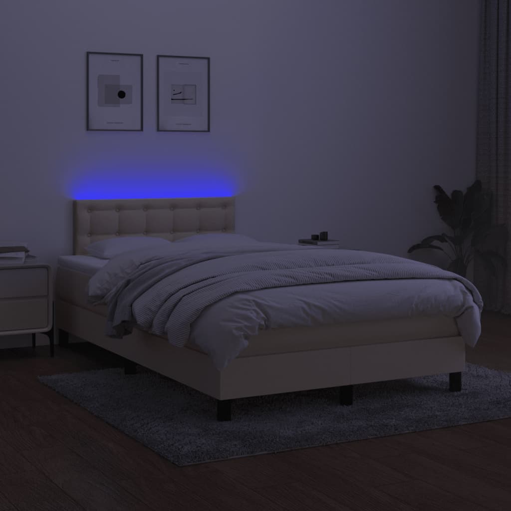 vidaXL Cama box spring con colchón y LED tela crema 120x200 cm