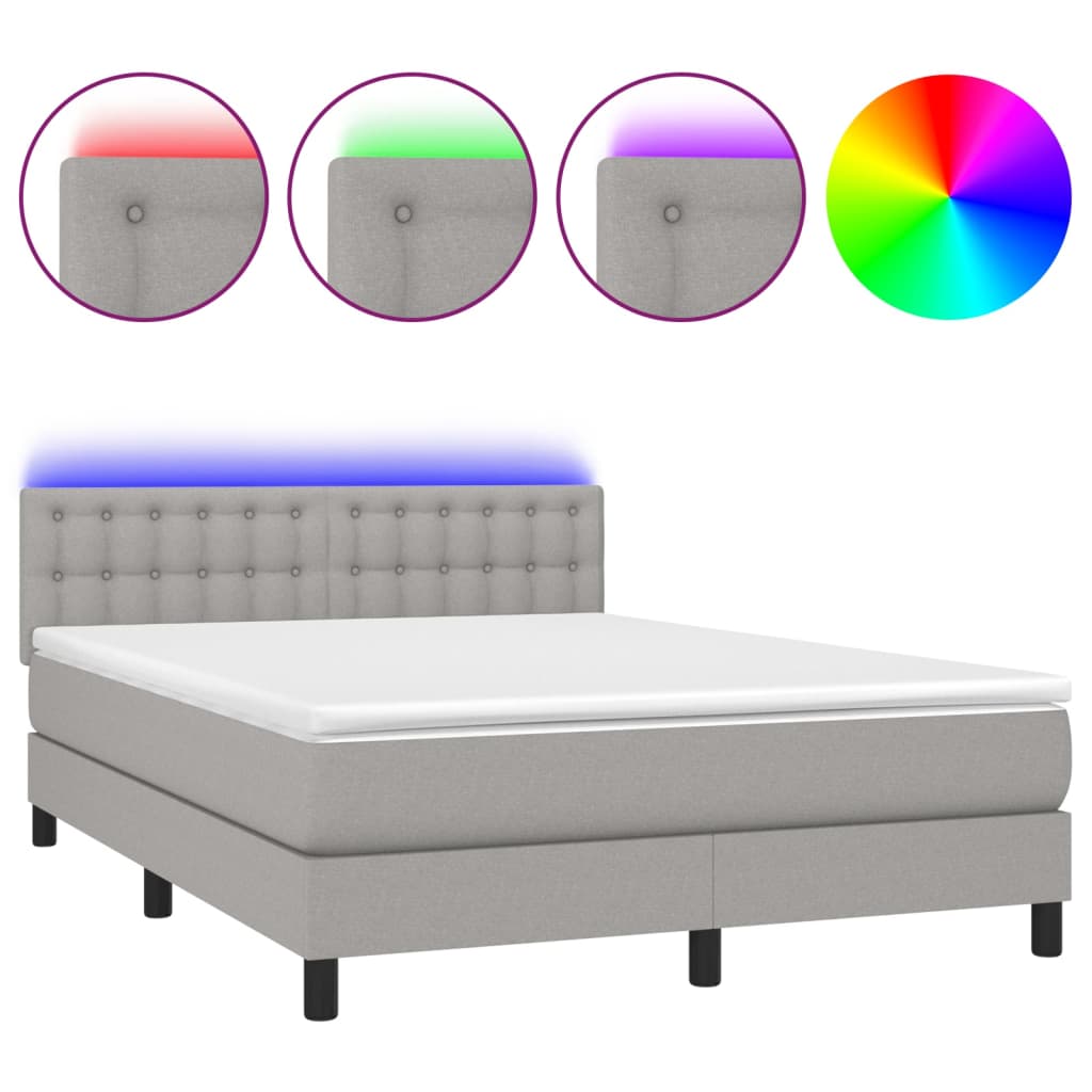 vidaXL Cama box spring colchón y luces LED tela gris claro 140x190 cm