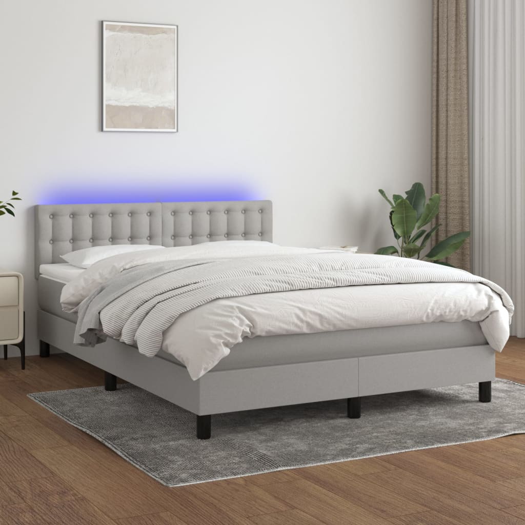 vidaXL Cama box spring colchón y luces LED tela gris claro 140x190 cm