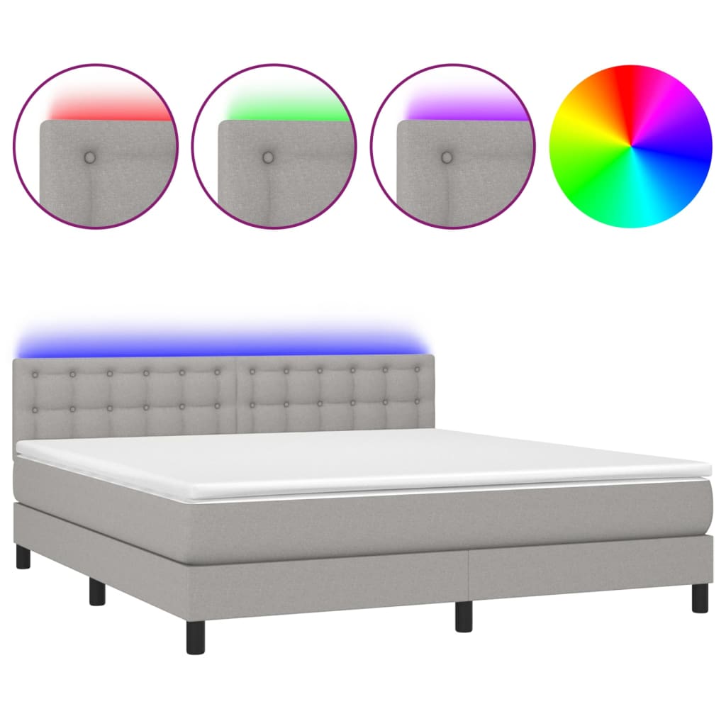 vidaXL Cama box spring colchón y luces LED tela gris claro 160x200 cm