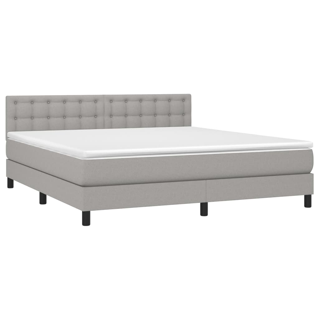 vidaXL Cama box spring colchón y luces LED tela gris claro 160x200 cm