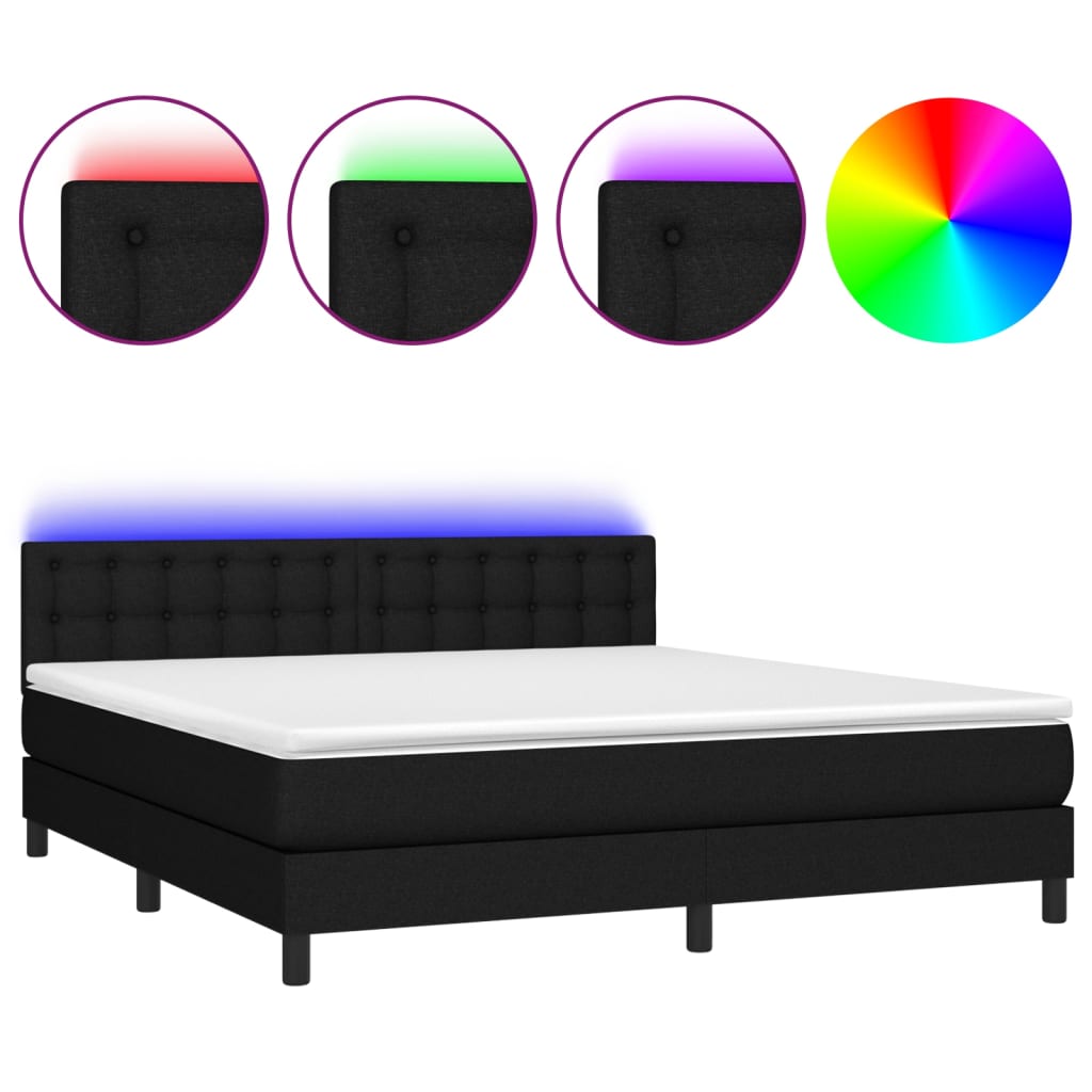 vidaXL Cama box spring colchón y luces LED tela negro 160x200 cm