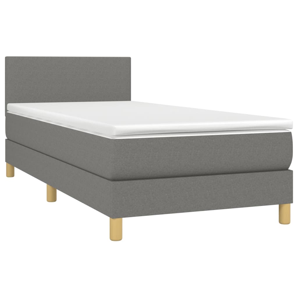 vidaXL Cama box spring colchón y luces LED tela gris oscuro 90x190 cm