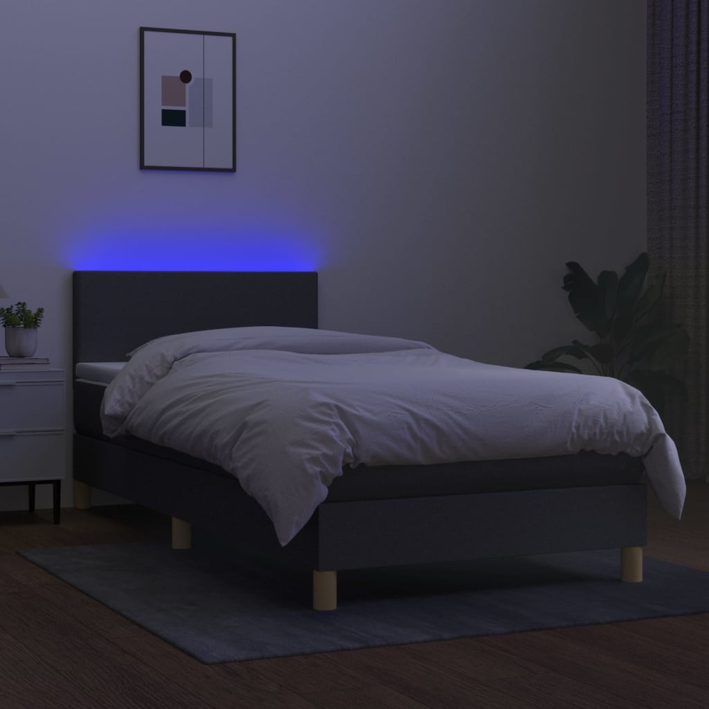 vidaXL Cama box spring colchón y luces LED tela gris oscuro 90x190 cm