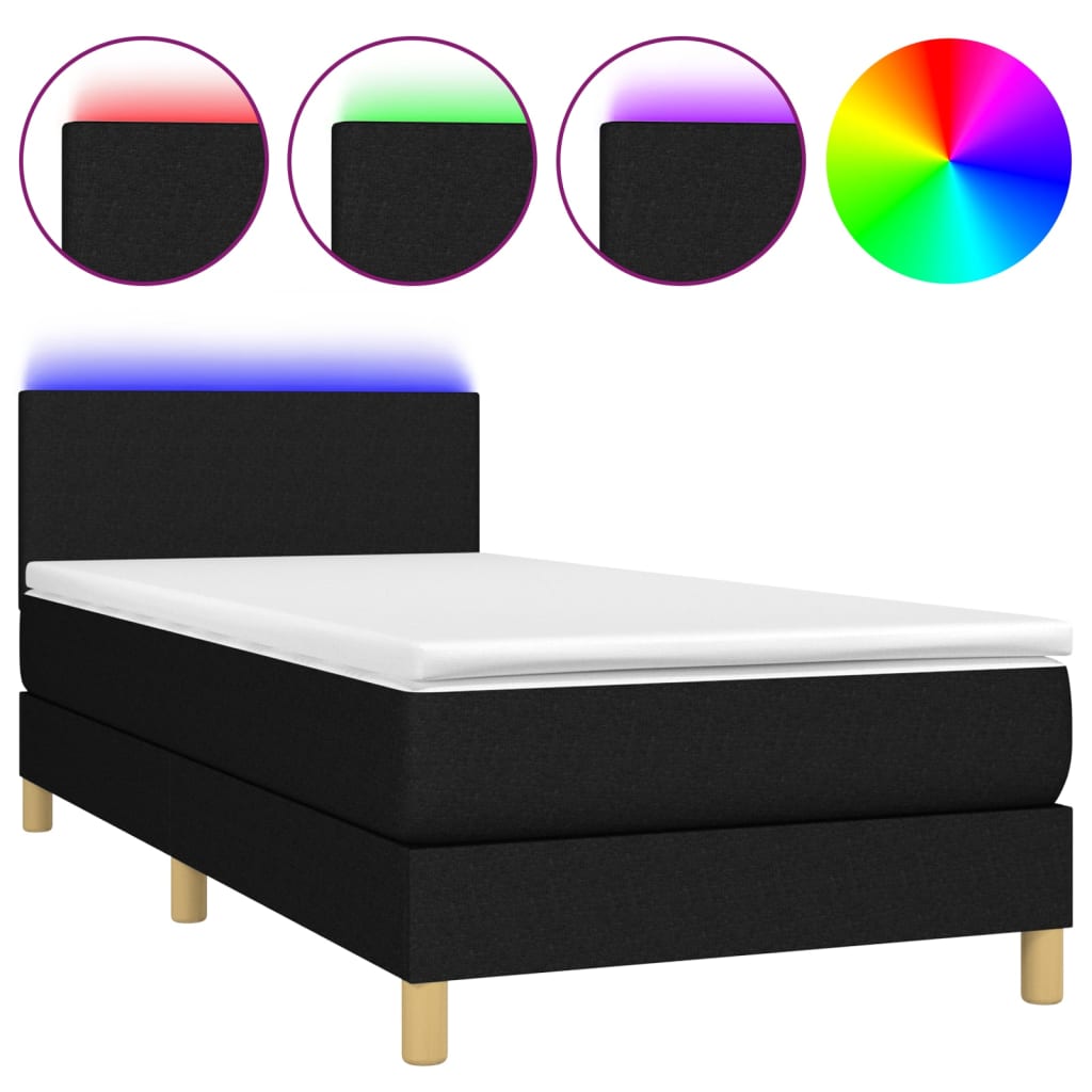 vidaXL Cama box spring colchón y luces LED tela negro 90x190 cm