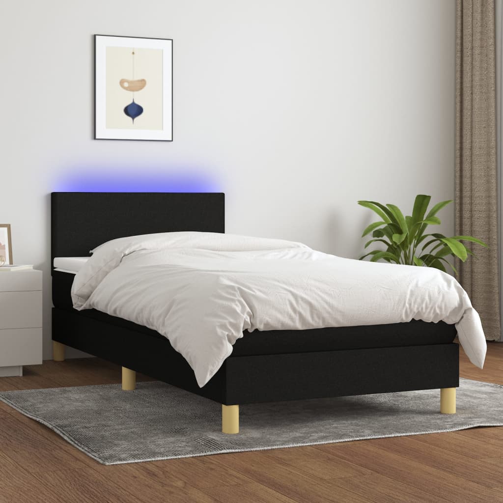 vidaXL Cama box spring colchón y luces LED tela negro 90x190 cm