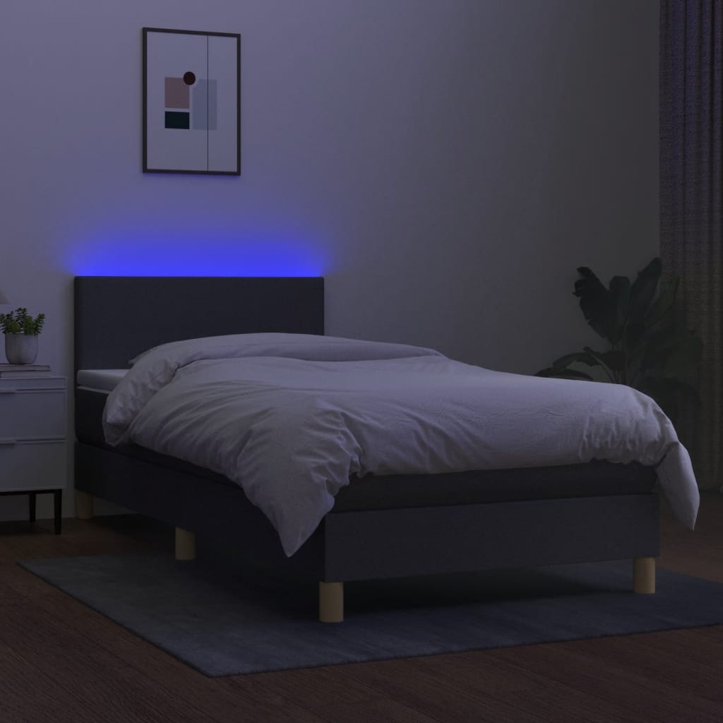 vidaXL Cama box spring colchón y luces LED tela gris oscuro 100x200 cm