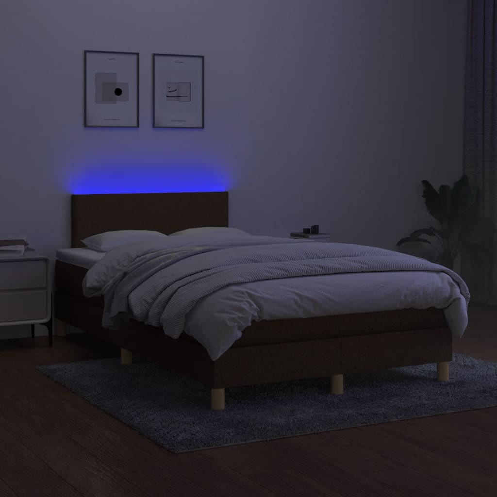 vidaXL Cama box spring con colchón y LED tela marrón oscuro 120x200 cm