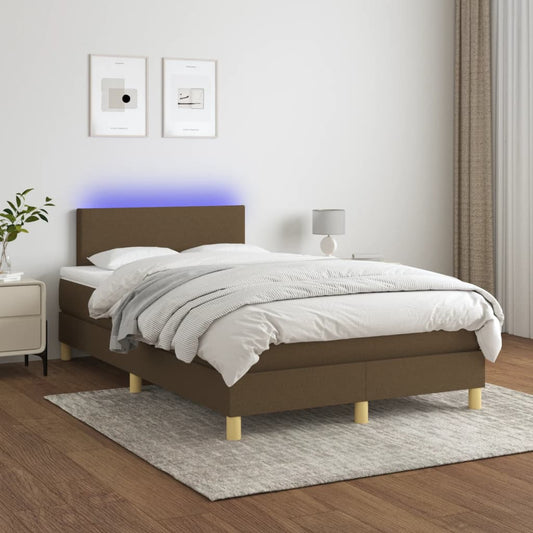 vidaXL Cama box spring con colchón y LED tela marrón oscuro 120x200 cm