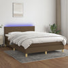 vidaXL Cama box spring colchón luces LED tela marrón oscuro 140x190 cm